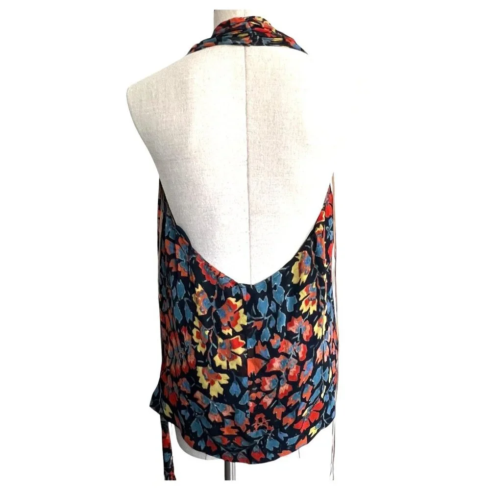 New Haute Hippie Multicolor Floral Halter Top Backless Ties 100% Silk Size Large - Picture 4 of 12